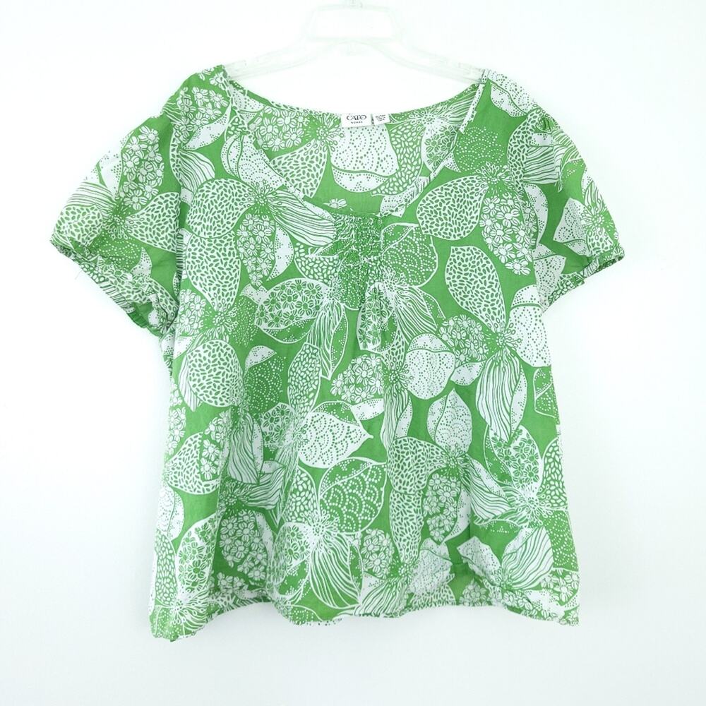 Cato Printed Cotton Floral Print Blouse Womens 22/24W Green Lightweight Top